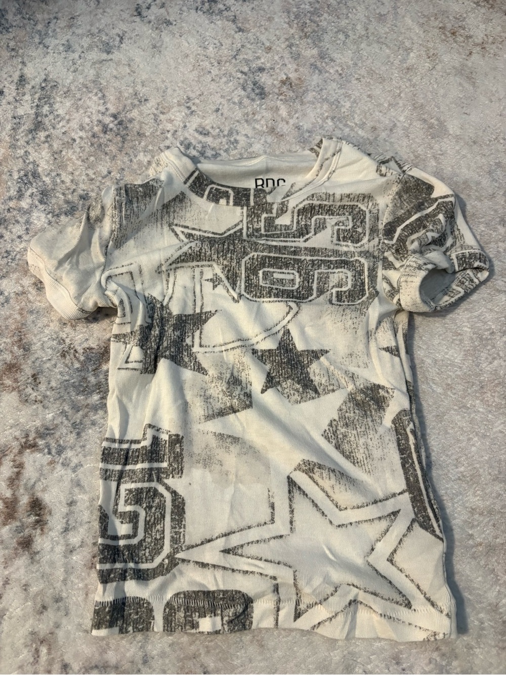 BDG White Tee with Gray Star & Number Graphics